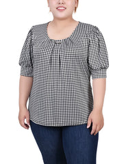 Plus Size Short Sleeve Balloon Sleeve Top With Hardware