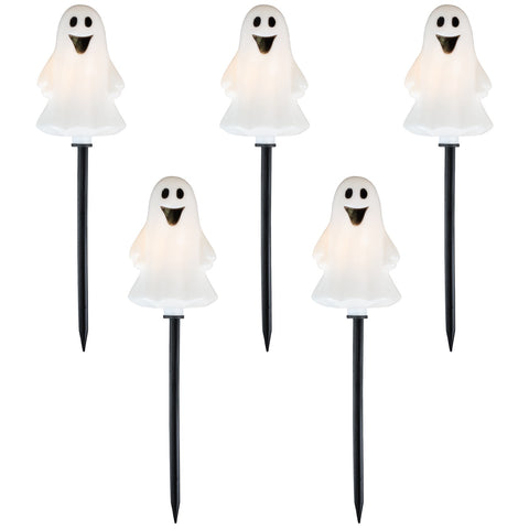 Set of 5 Ghost Shaped Halloween Pathway Markers - 3.75ft Black Wire