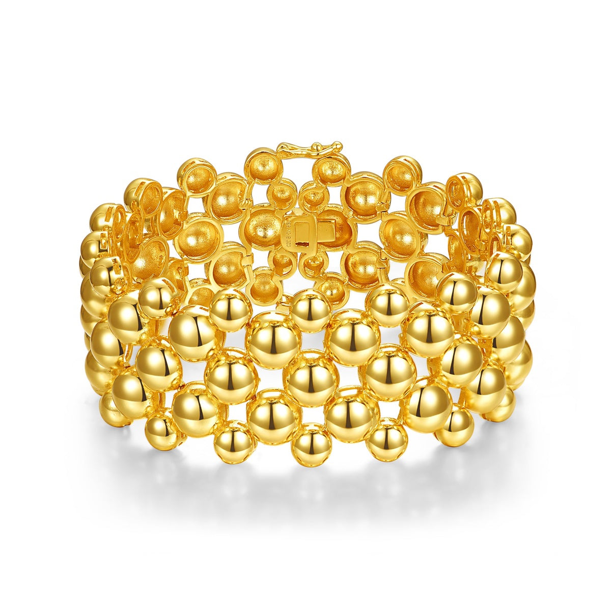  Rachel Glauber 14k Yellow Gold Plated Wide Medallion Mesh Link Bracelet - Gold - Bonton