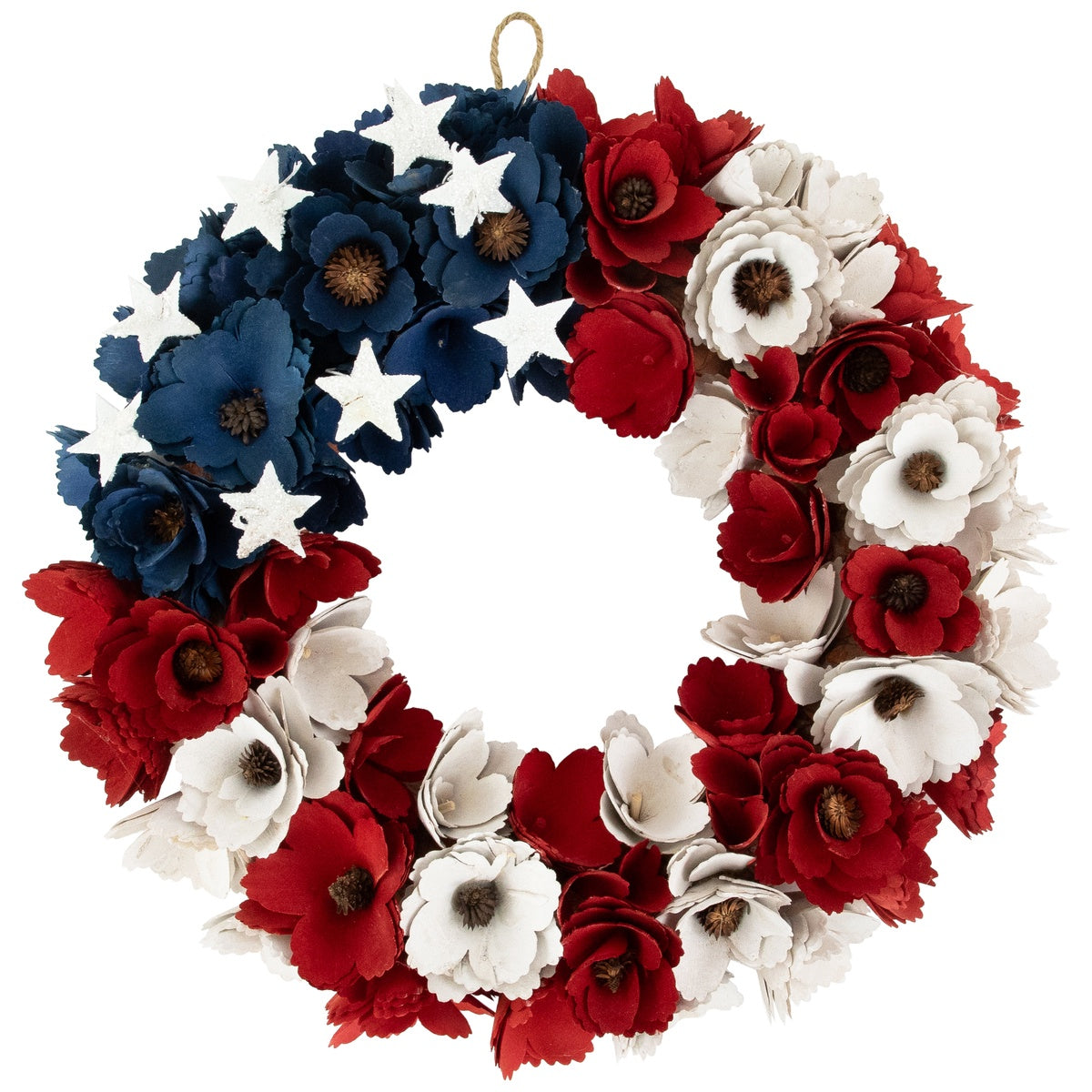  Northlight Americana Floral Flag Wood Shavings Wreath - 15