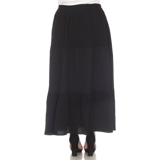 Plus Size Pleated Tiered Maxi Skirt