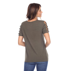 Women's Keyhole Neck Cutout Short Sleeve Top