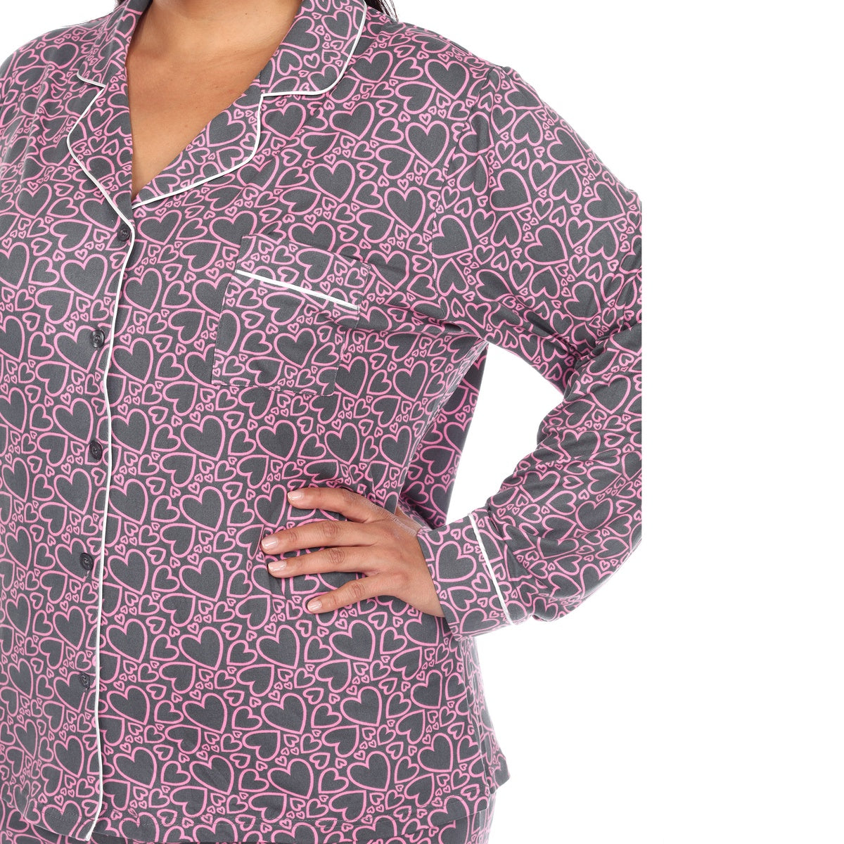  White Mark Plus Size Long Sleeve Heart Print Pajama Set - 3X - Bonton