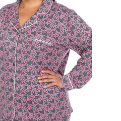 Plus Size Long Sleeve Heart Print Pajama Set