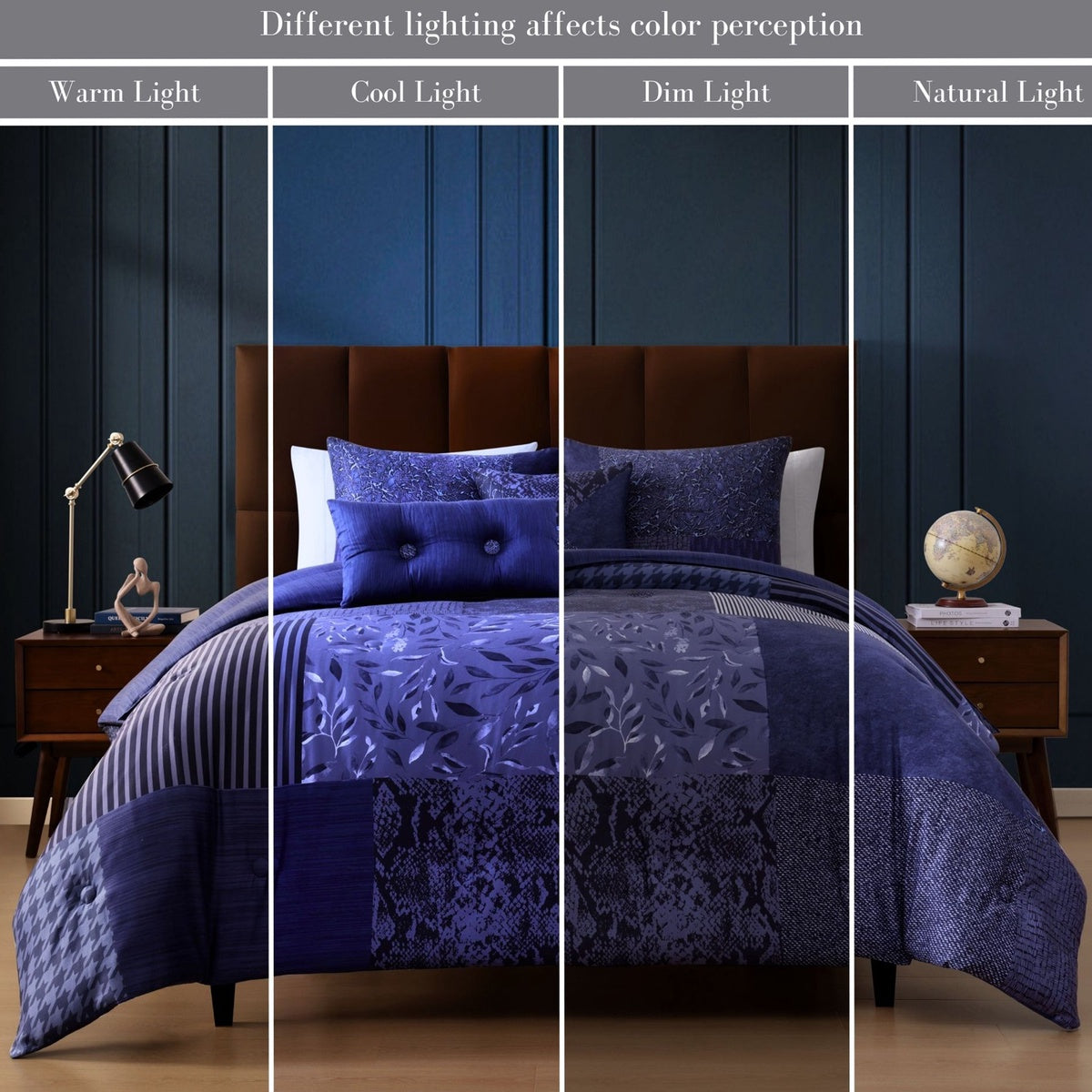  Bebejan Bebejan Blue Denim Patchwork 5 Piece Reversible Comforter Set - QUEEN - Bonton
