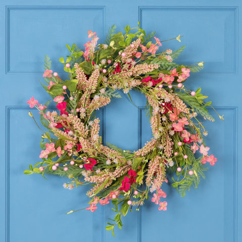 Rock Purslane Mixed Foliage and Berries Twig Wreath - 21" - Pink and Magenta