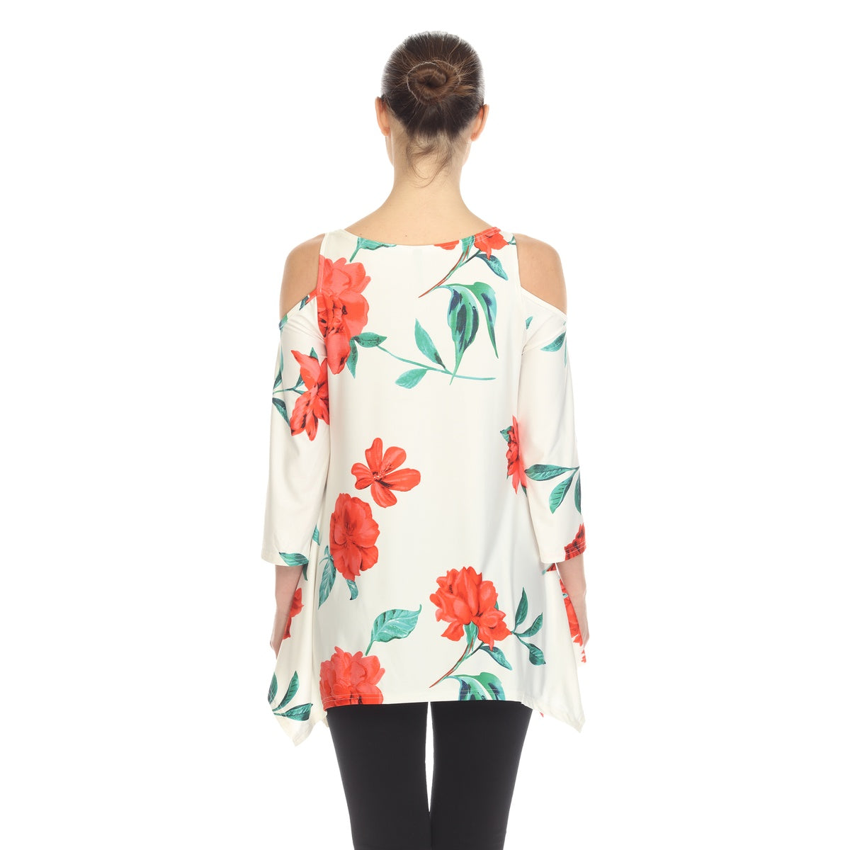  White Mark Women's Floral Printed Cold Shoulder Tunic - S - Bonton