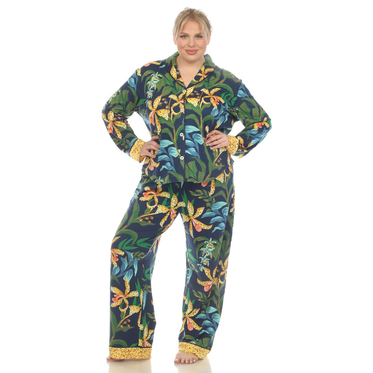  White Mark Plus Size Two Piece Wildflower Print Pajama Set - 1X - Bonton