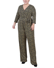 Plus Size 3/4 Sleeve Belted Jumpsuit