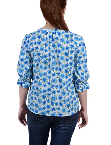Petite Elbow Sleeve Y Neck Blouse