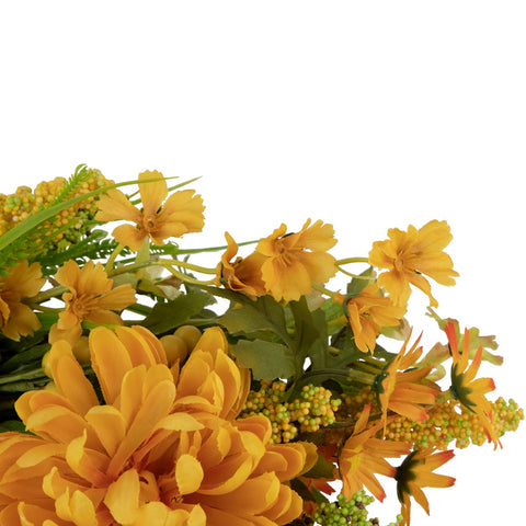 Yellow Peony Artificial Fall Harvest Twig Wreath  24-Inch  Unlit