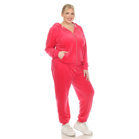 Plus Size 2 Piece Velour Tracksuit Set