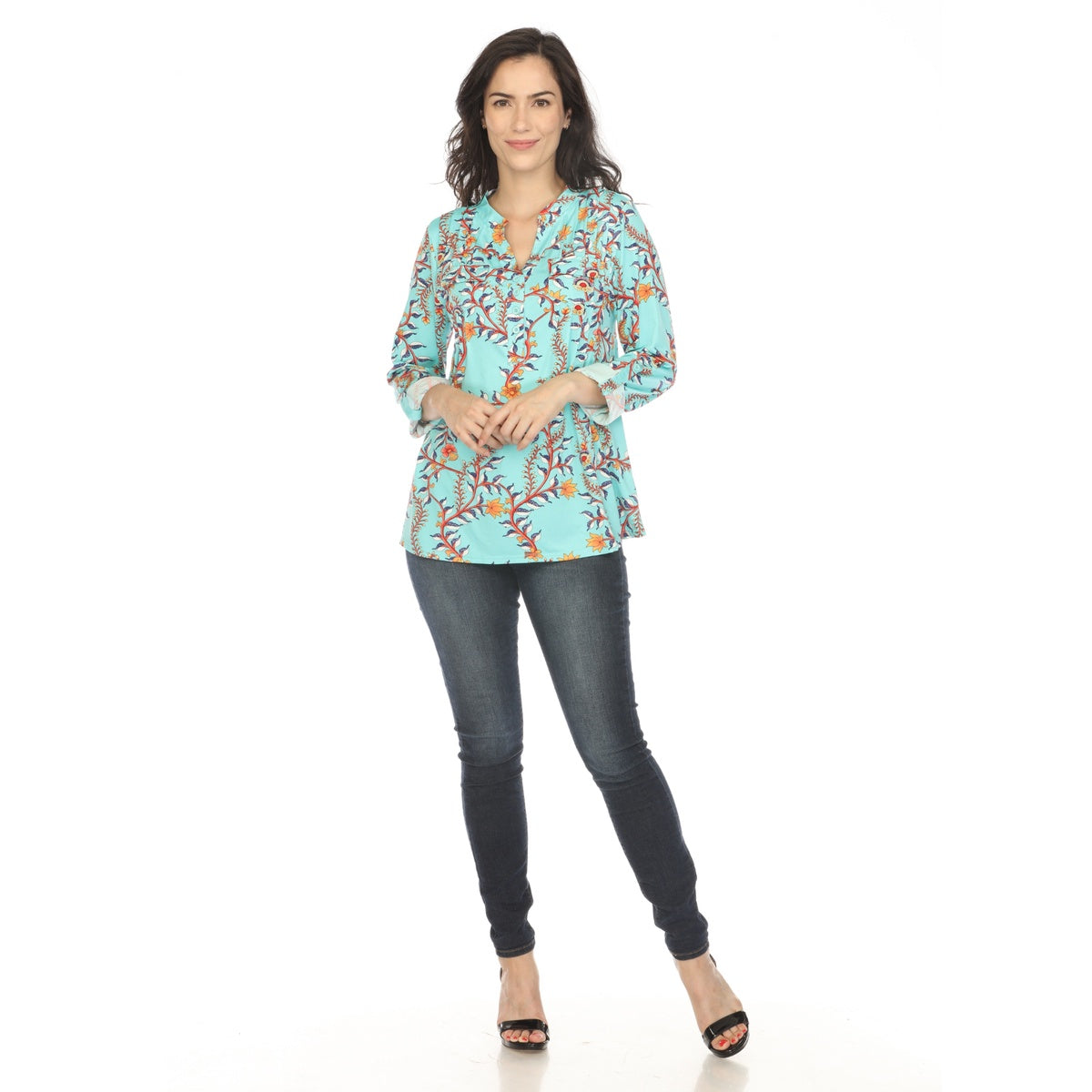  White Mark Women's Paisley Button Front Tunic Top - S - Bonton