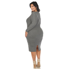 Plus Size Long Sleeve Rib Midi Sweater Dress