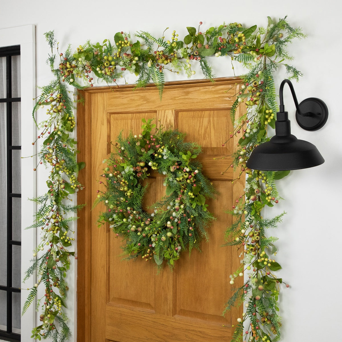  Northlight Berry and Crabapple Fern Foliage Spring Wreath - 22