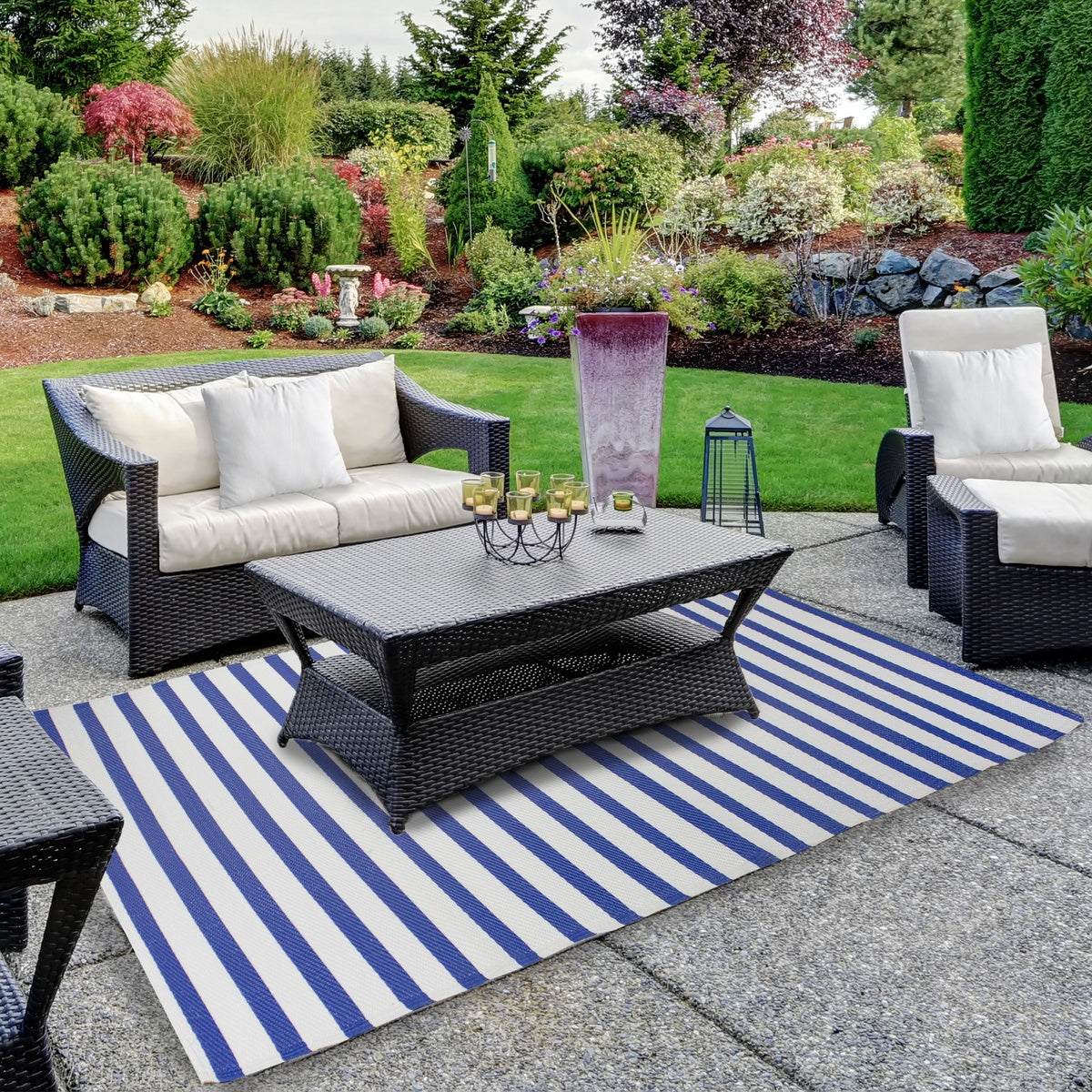  Northlight 4' X 6' Blue and White Striped Rectangular Outdoor Area Rug - Default Title - Bonton
