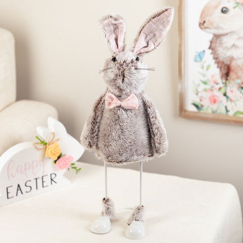 Spring Loaded Rabbit Easter Figure - 17" - Gray and Pink