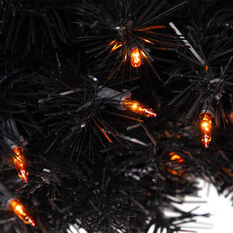 Pre-Lit Noble Spruce Artificial Halloween Wreath - 24" - Black - Orange Lights