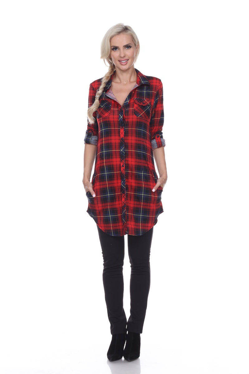  White Mark Women's Piper Stretchy Plaid Tunic Top - S - Bonton