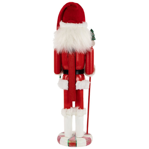 13.75" Red and White Peppermint Twist Mrs. Claus Wooden Christmas Nutcracker