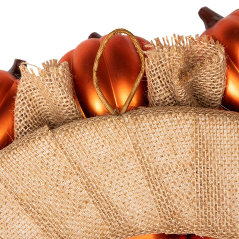 Jack-O-Lantern and Burlap Ribbon Halloween Wreath - 20" - Unlit