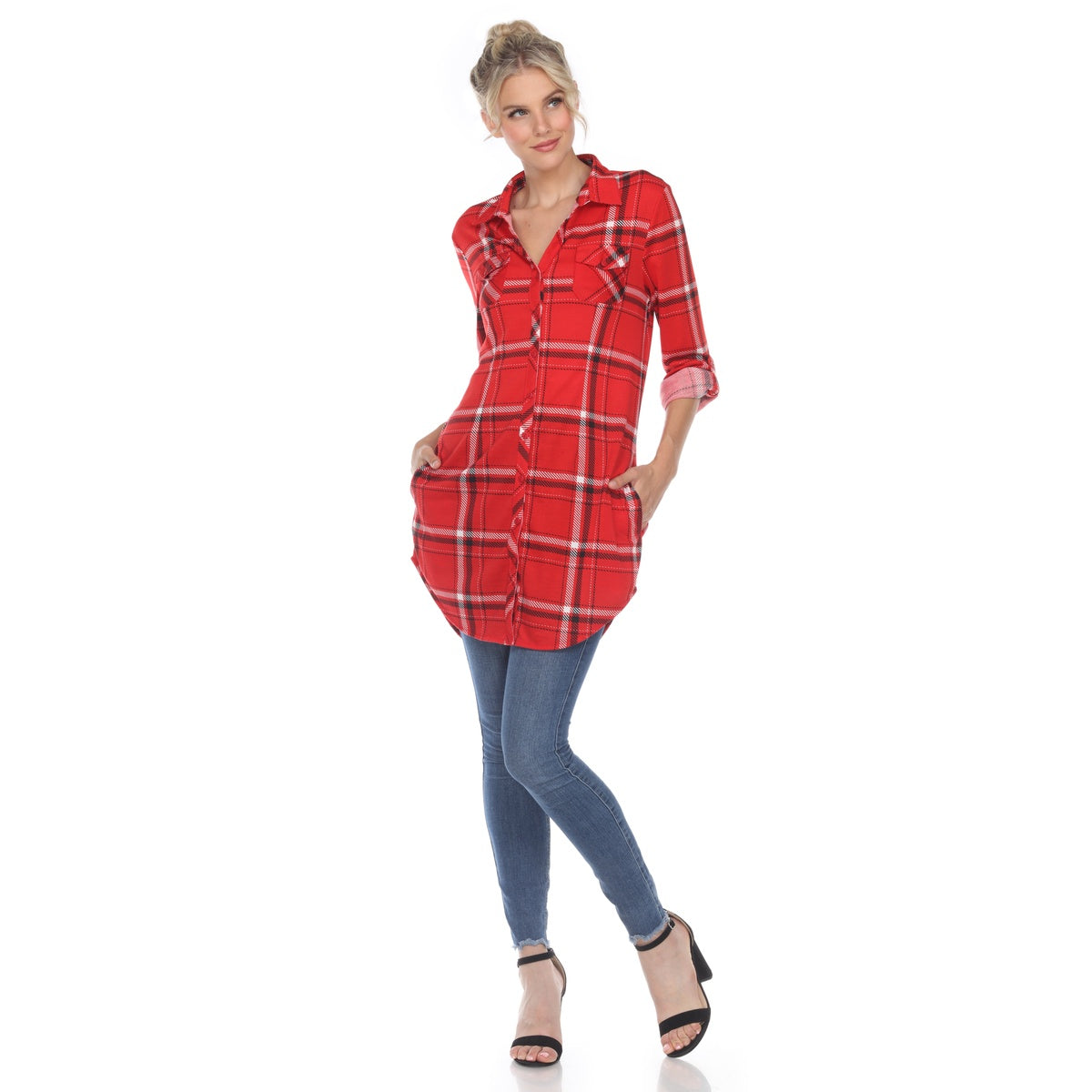  White Mark Women's Plaid Tunic Shirt - S - Bonton