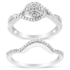 .925 Sterling Silver 1/6 Cttw Diamond Composite Halo and Split Shank Bridal Set Ring and Band  (I-J Color, I3 Clarity) - Size 9