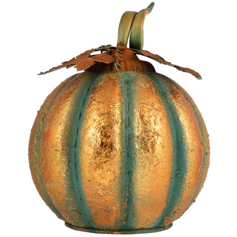 Autumn Harvest Pumpkin Metal Decoration - 13" - Orange and Green