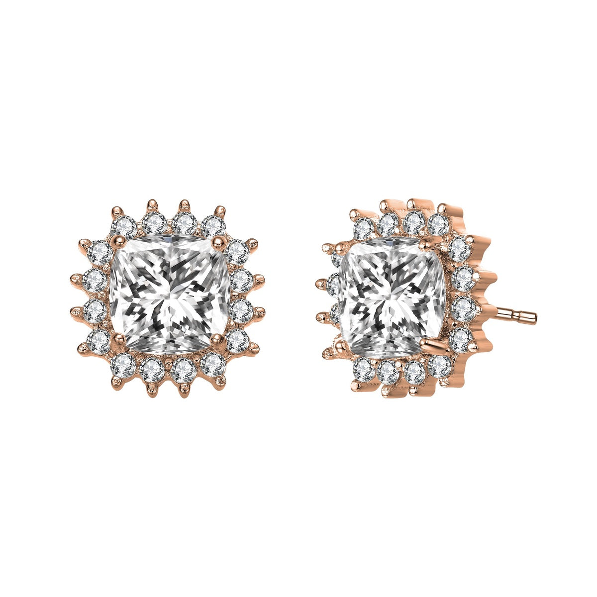  Genevive Ga 14k Gold Plated Clear Round and Radiant Cubic Zirconia Square Stud Earrings - Gold - Bonton