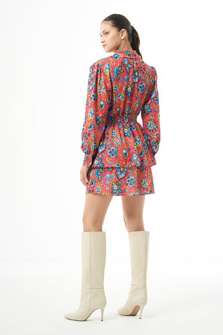 Long Sleve Flowy Mini Dress - Dress
