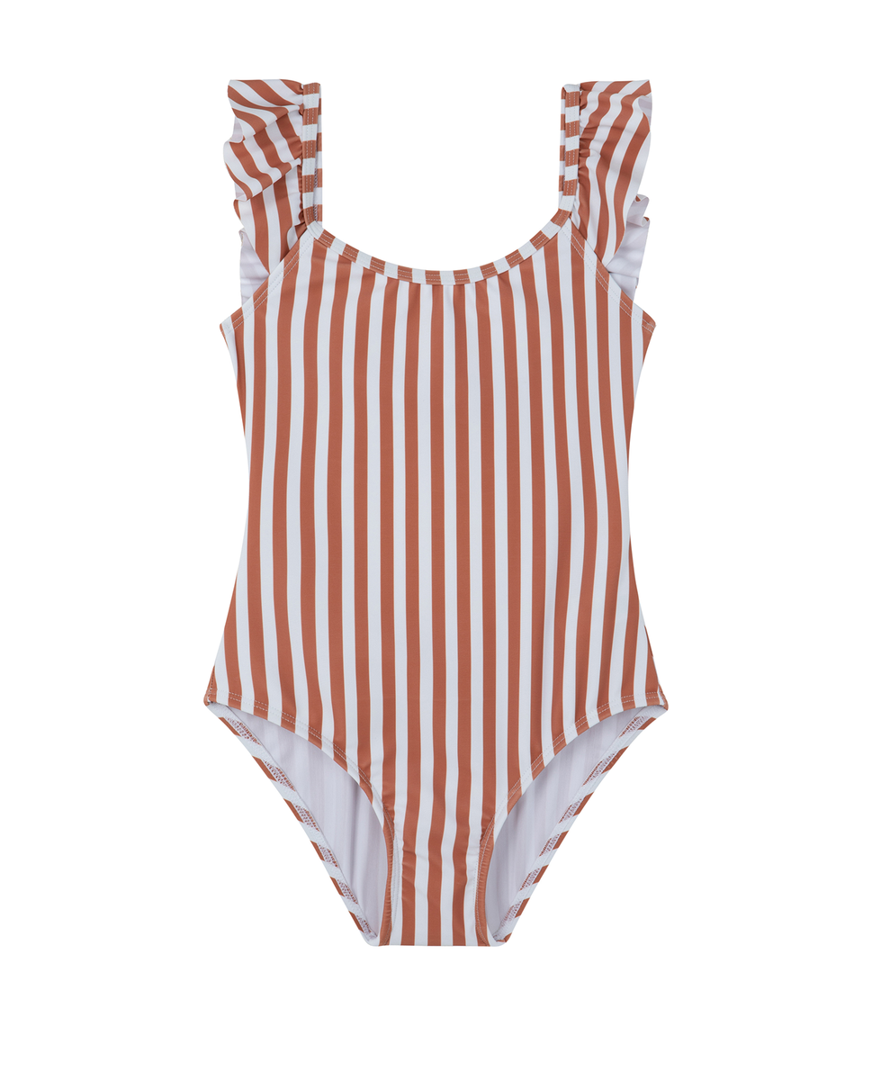  Gottex Kids Sweet Stripe Square Neck Ruffle One Piece - White-Terraco - Bonton