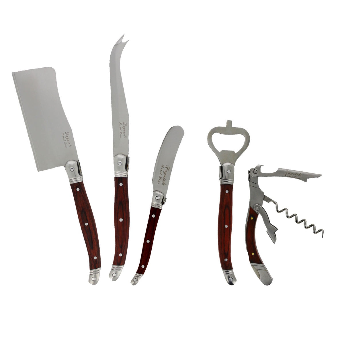  French Home Laguiole 5 Piece Cheese Knife and Wine Opener Set With Pakkawood Handles - Default Title - Bonton