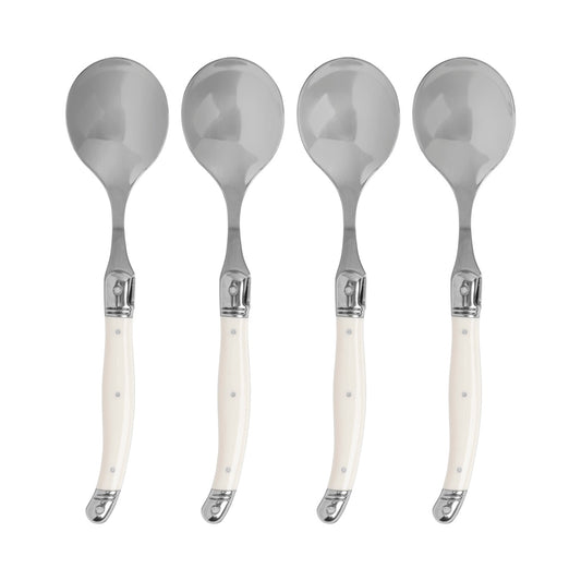 Set of 4, Laguiole Soup Spoons With Faux Ivory Handles