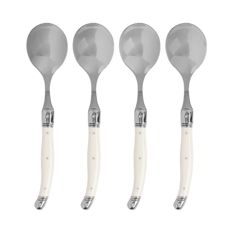 Set of 4, Laguiole Soup Spoons With Faux Ivory Handles