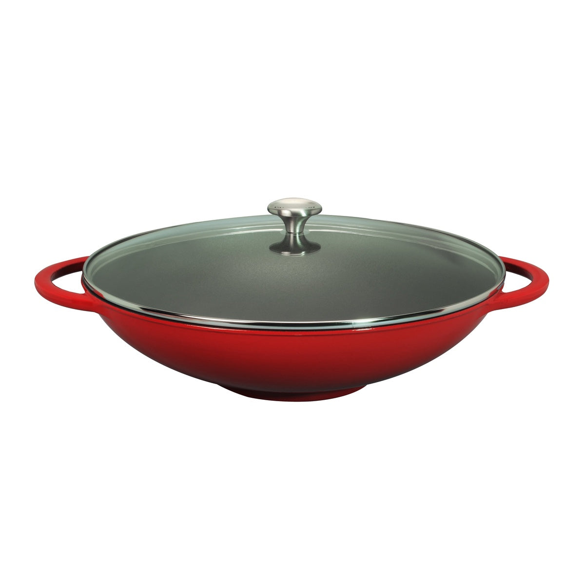  Chasseur Chasseur French Enameled Cast Iron Wok With Glass Lid, 16-Inch Diameter, Red - Default Title - Bonton