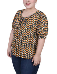 Plus Size Short Sleeve Balloon Sleeve Top With Hardware