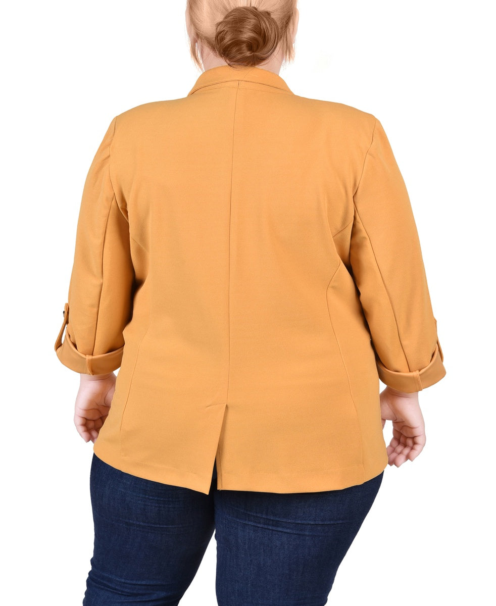  NY Collection Plus Size Long Sleeve Double Breasted Crepe Jacket - Jester Red - Bonton