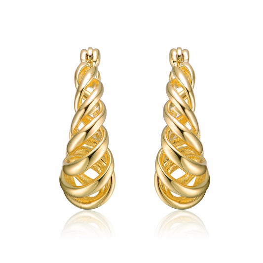 14k Yellow Gold Plated Twisted Halo Hoop Earrings