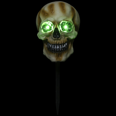 Set of 3 Lighted Skeleton Head Halloween Pathway Markers With Sound - Battery Operated