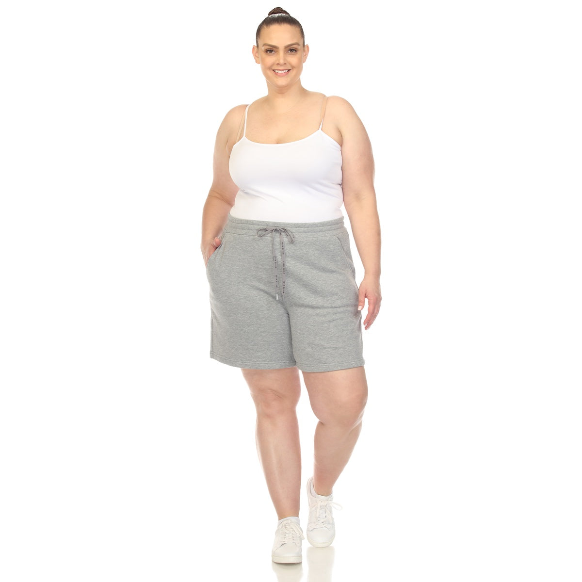  White Mark Plus Size Super Soft Drawstring Waistband Sweat Short - 1X - Bonton