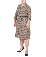 Plus Size 3/4 Roll Tab Sleeve Shirtdress