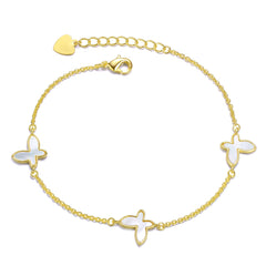 GiGiGirl Kids 14k Gold Plated Mother of Pearl Triple Charm Butterfly Bracelet