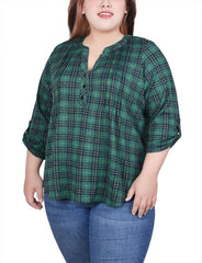 Plus Size 3/4 Roll Sleeve Top