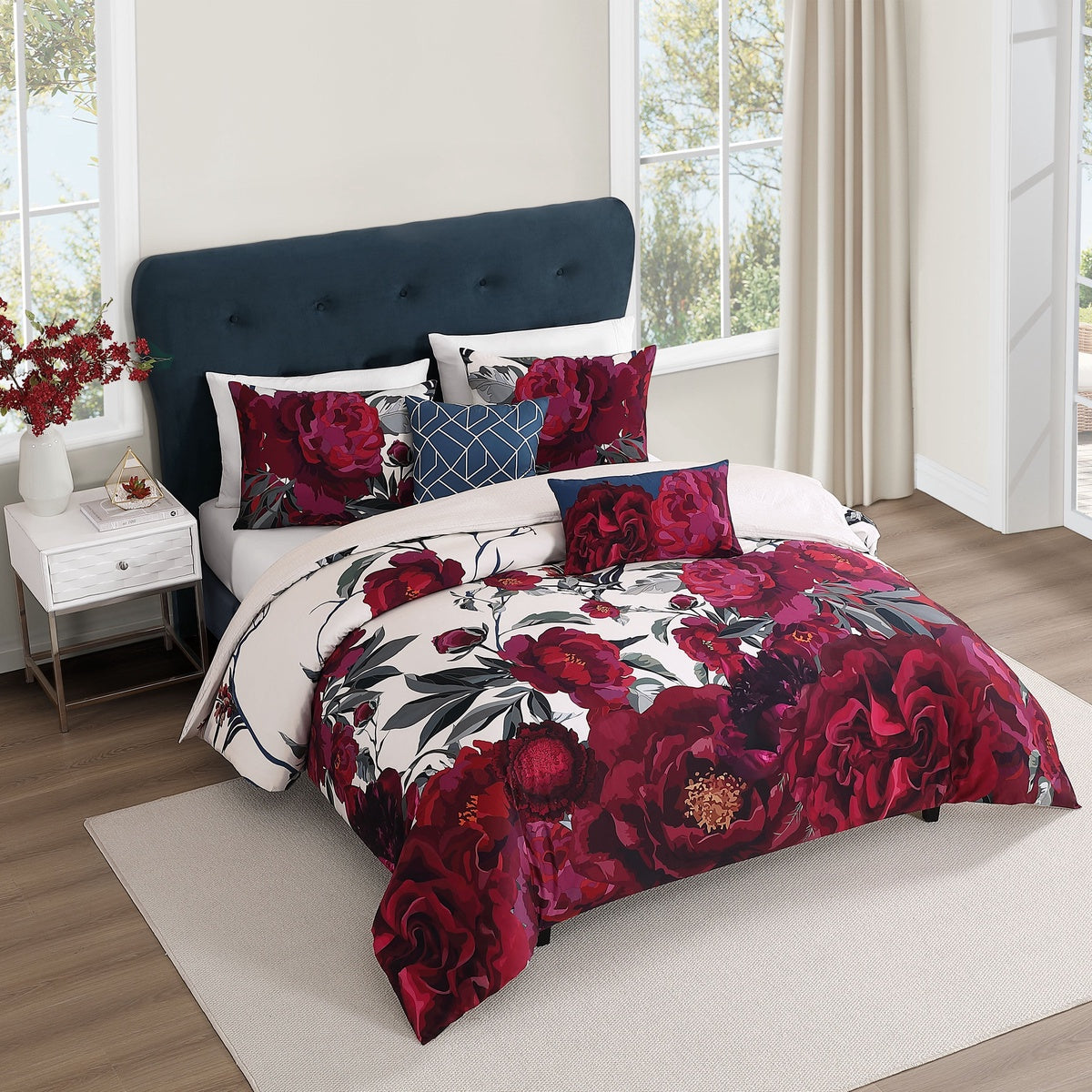  Bebejan® Bebejan Burgundy Branches 5 Piece Reversible Comforter Set - QUEEN - Bonton
