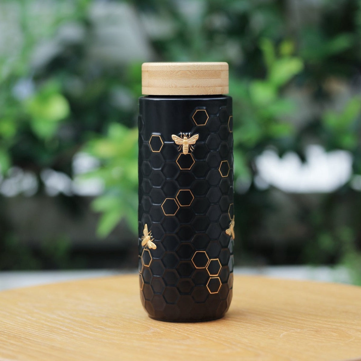  Acera Honey Bee Travel Mug / Gold 16 Oz - Black and hand-painted  Gold - Bonton