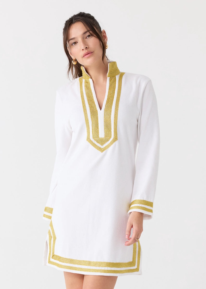  Cabana Life White/Gold Terry Tunic - XS - Bonton