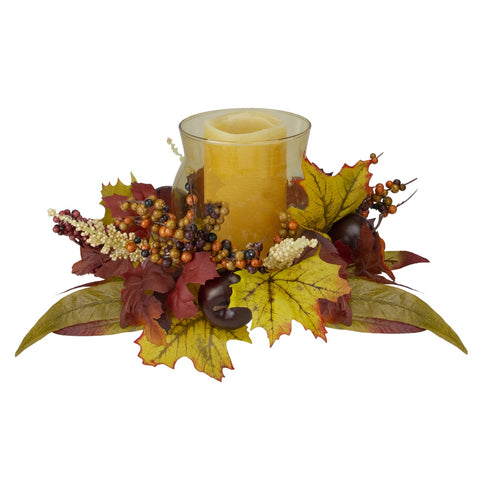 Fall Apple Glass Hurricane Pillar Candle Holder Thanksgiving Centerpiece - 15"