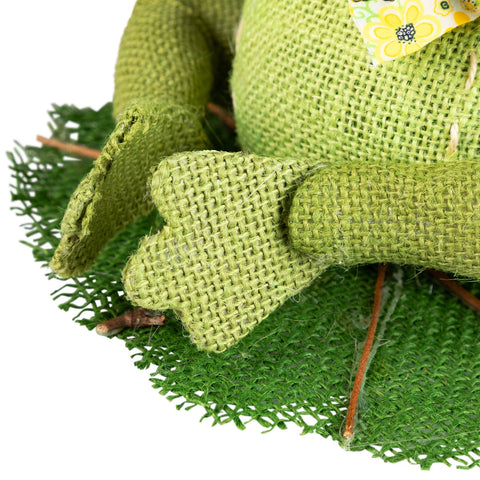 7.5" Green  Yellow and White Decorative Sitting Frog Spring Decoration