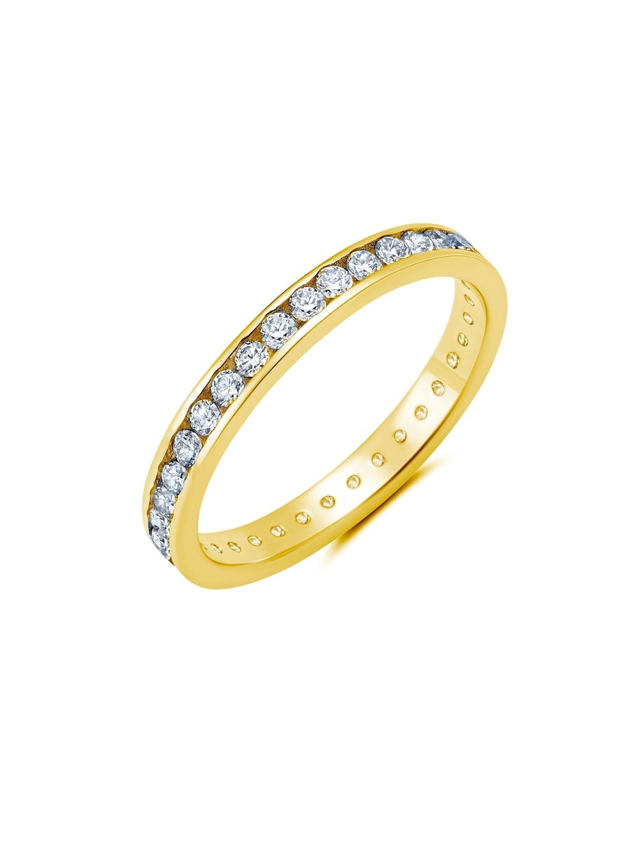  CRISLU Clear Hand Set Cubic Zirconia Eternity Band Engagement Ring Finished in 18kt Yellow Gold - XX - Bonton