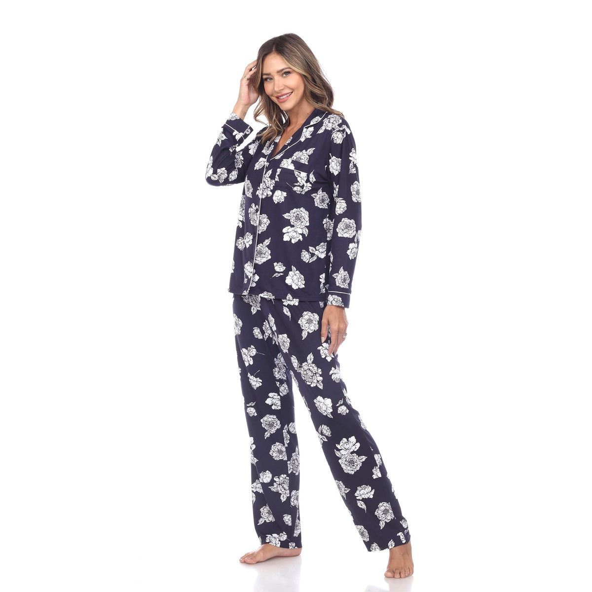  White Mark Women's Long Sleeve Floral Pajama Set - S - Bonton